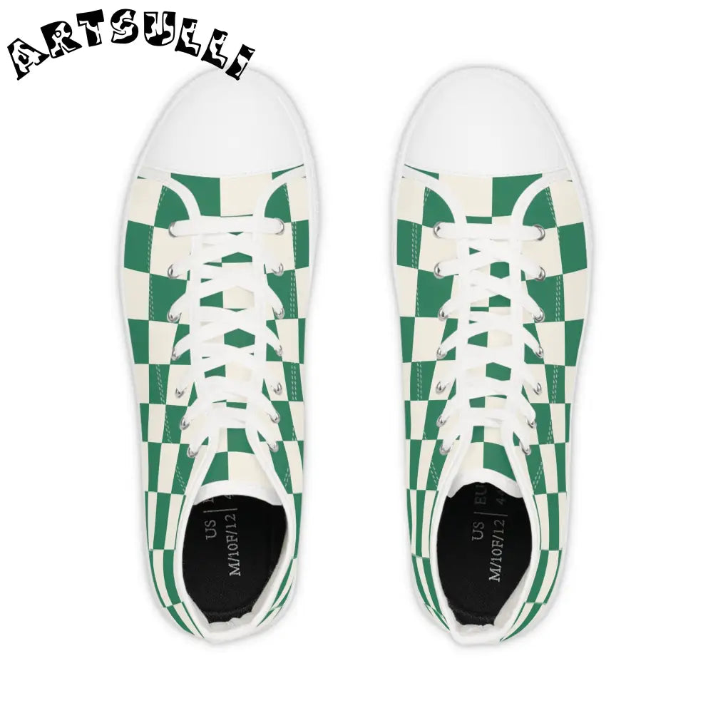 Green Checkered High Tops in Breathable Polyester Canvas, Artsulli - Art is Long, Life is Short, Shoes, , , , , , , 