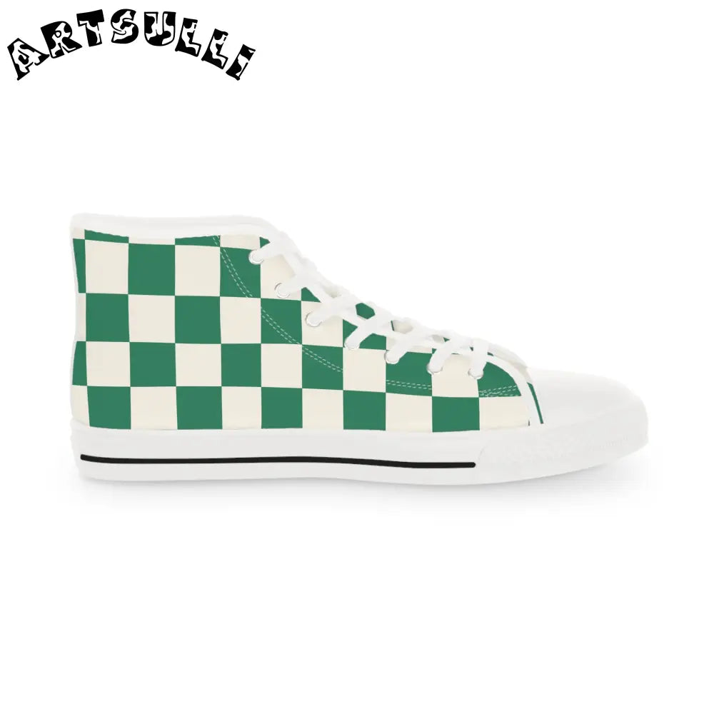 Green Checkered High Tops in Breathable Polyester Canvas, Artsulli - Art is Long, Life is Short, Shoes, , , , , , , 