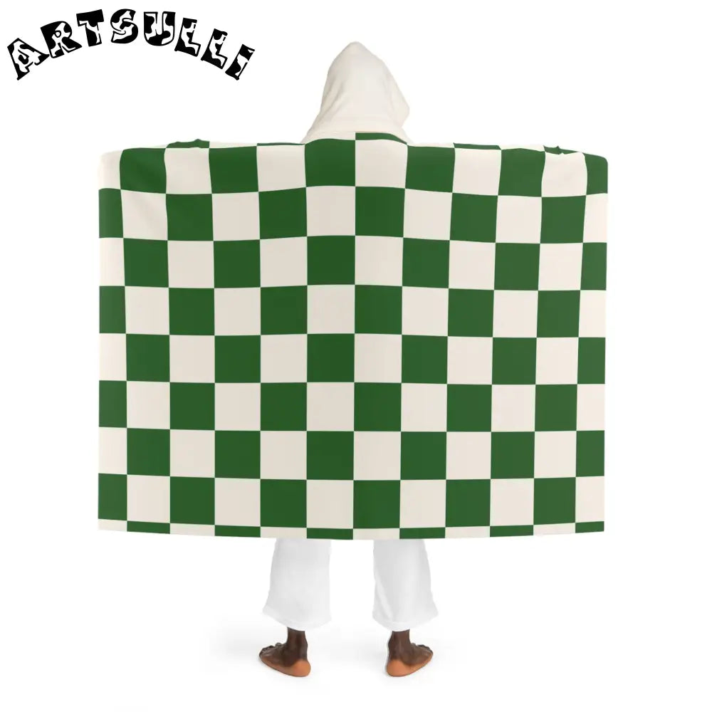 Green Checkered Hooded Sherpa Fleece Blanket, Artsulli - Art is Long, Life is Short, All Over Prints, , , , , , , 