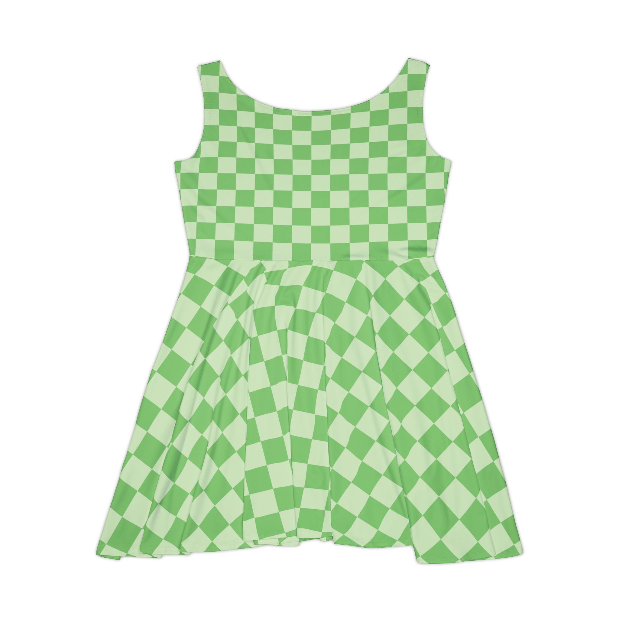 Green Checkered Skater Dress, Artsulli - Art is Long, Life is Short, All Over Prints, , , , , , , 