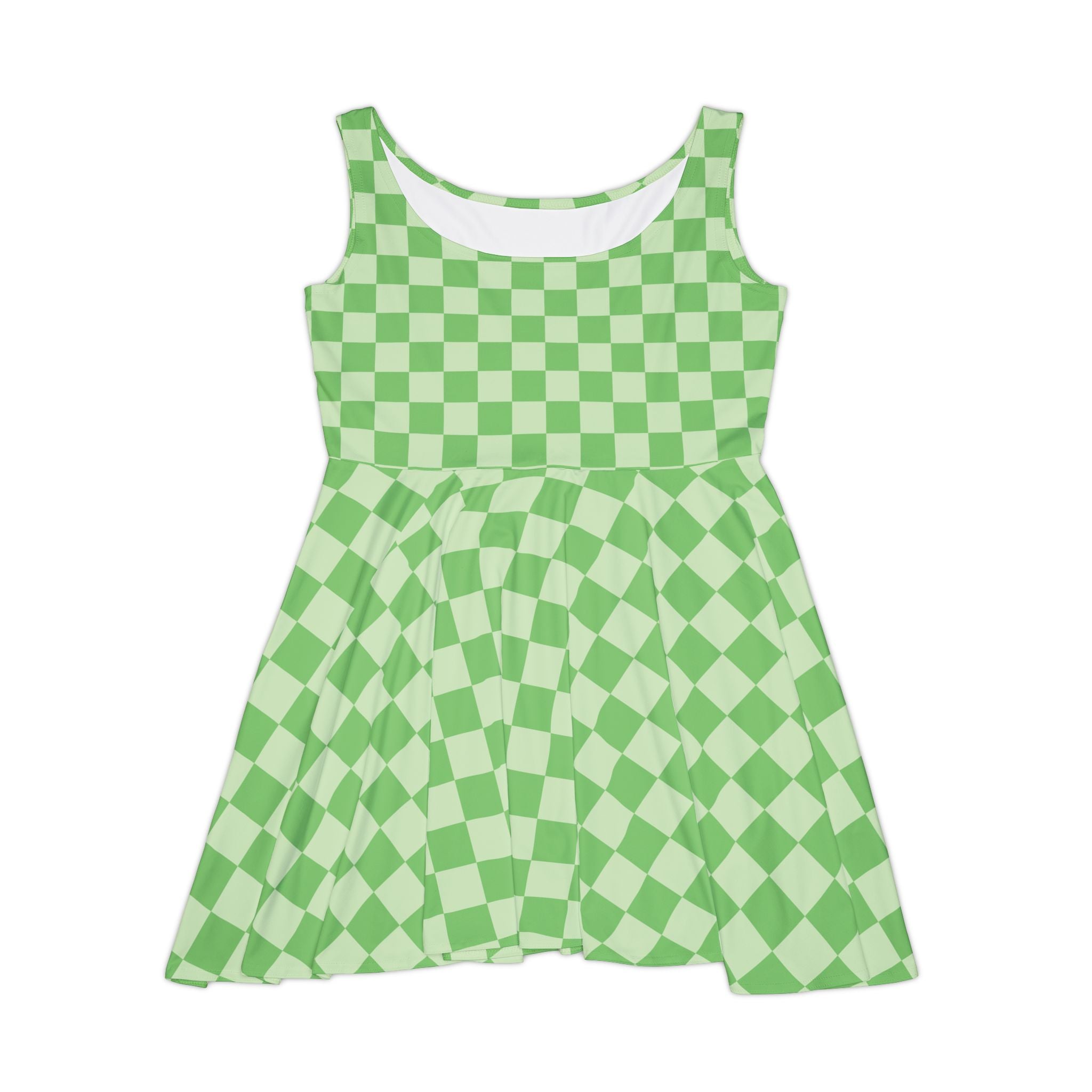 Green Checkered Skater Dress, Artsulli - Art is Long, Life is Short, All Over Prints, Size, XS, , , , , 73995047423821790559