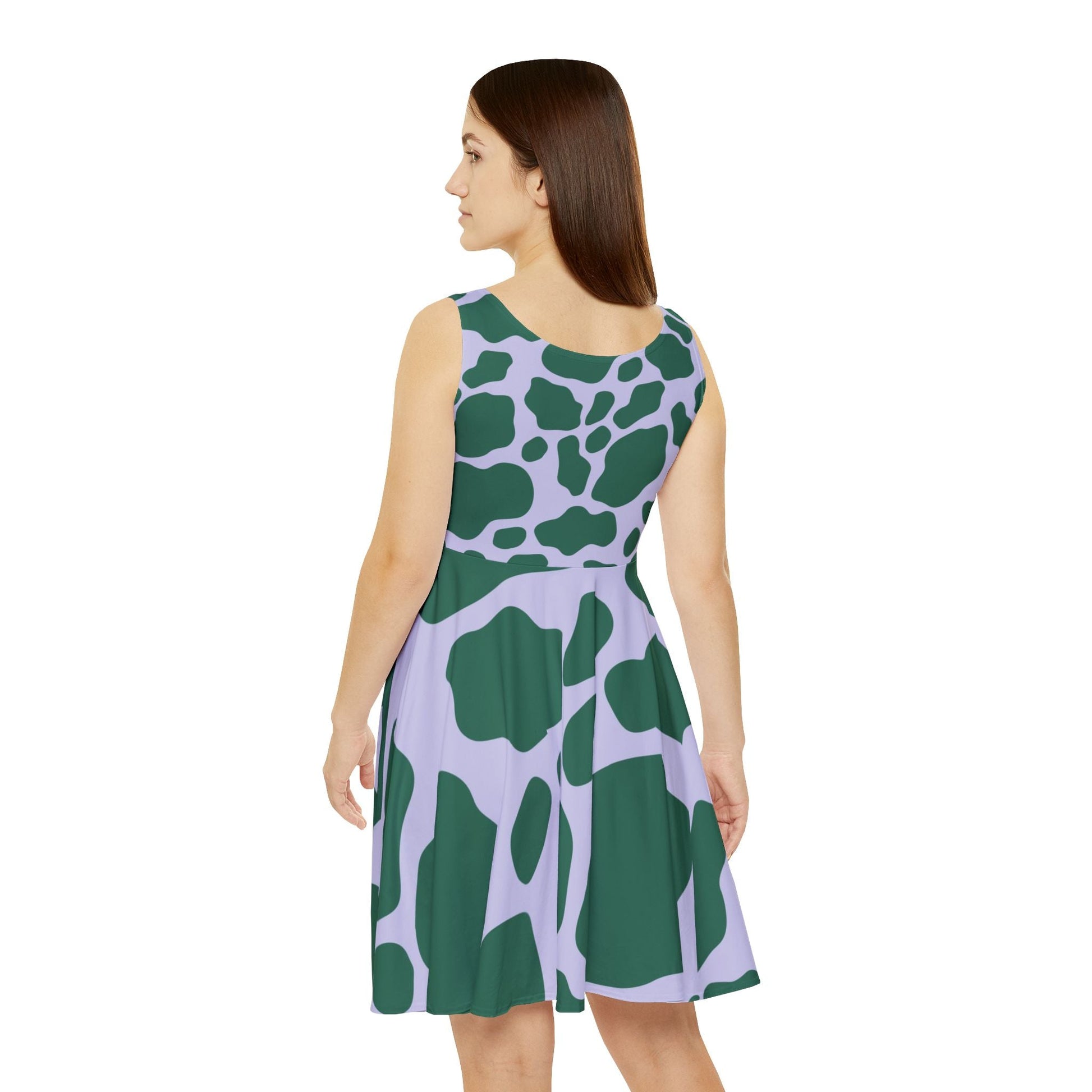 Green Cow Print Skater Dress, Artsulli - Art is Long, Life is Short, All Over Prints, , , , , , , 
