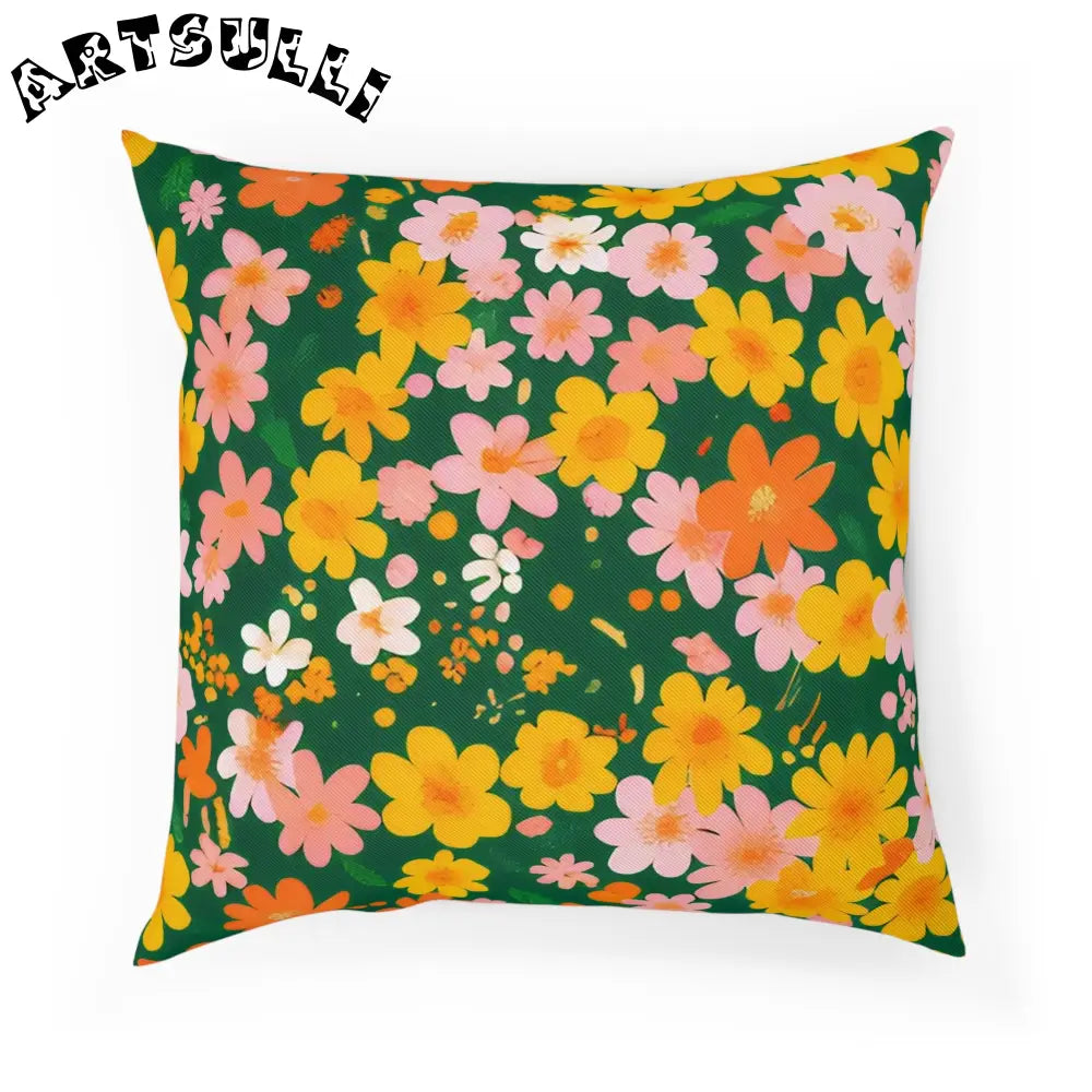 Green Floral Cotton Throw Pillow, Artsulli - Art is Long, Life is Short, Home Decor, Size, 18.1" × 18.1", , , , , 20384754522797250183