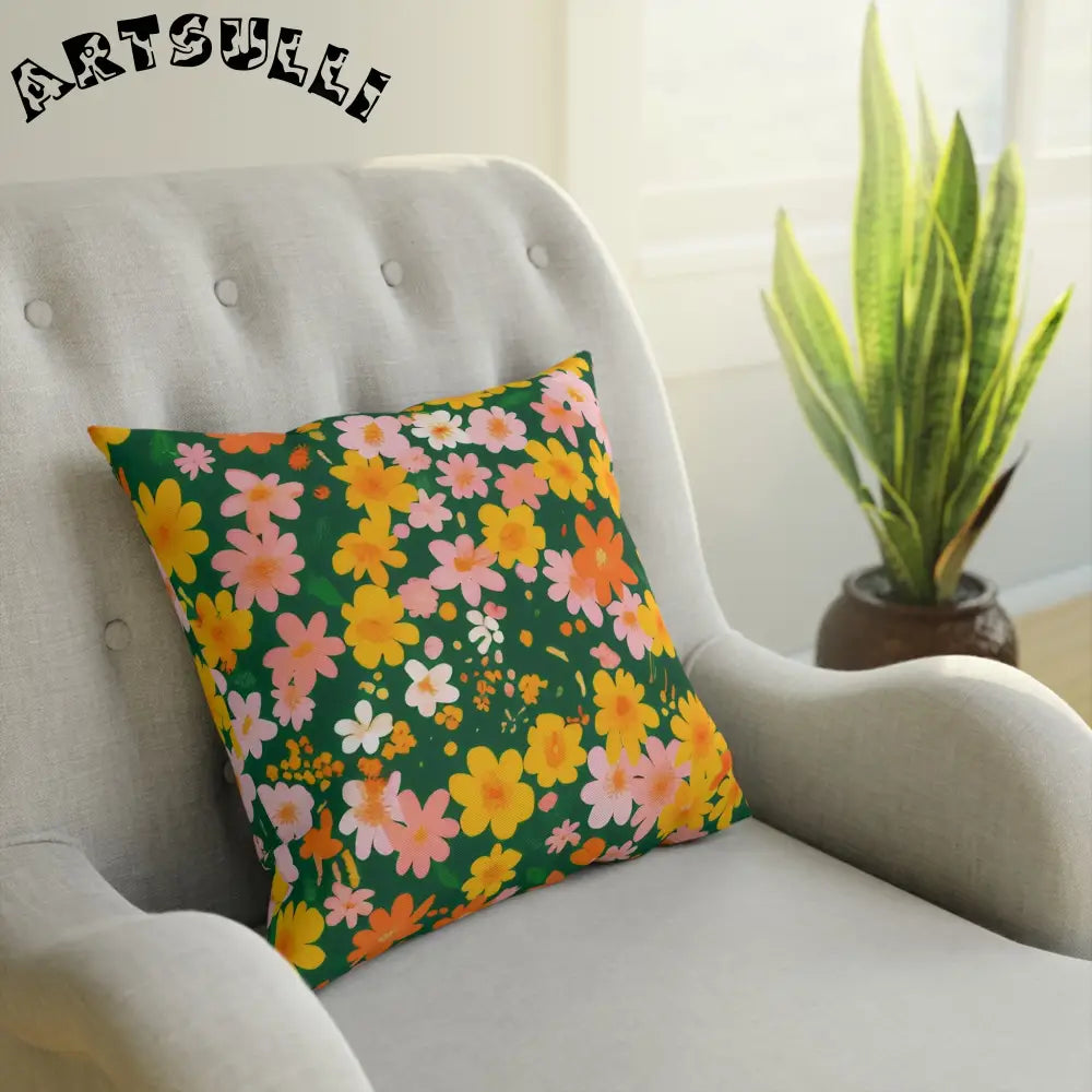 Green Floral Cotton Throw Pillow, Artsulli - Art is Long, Life is Short, Home Decor, , , , , , , 