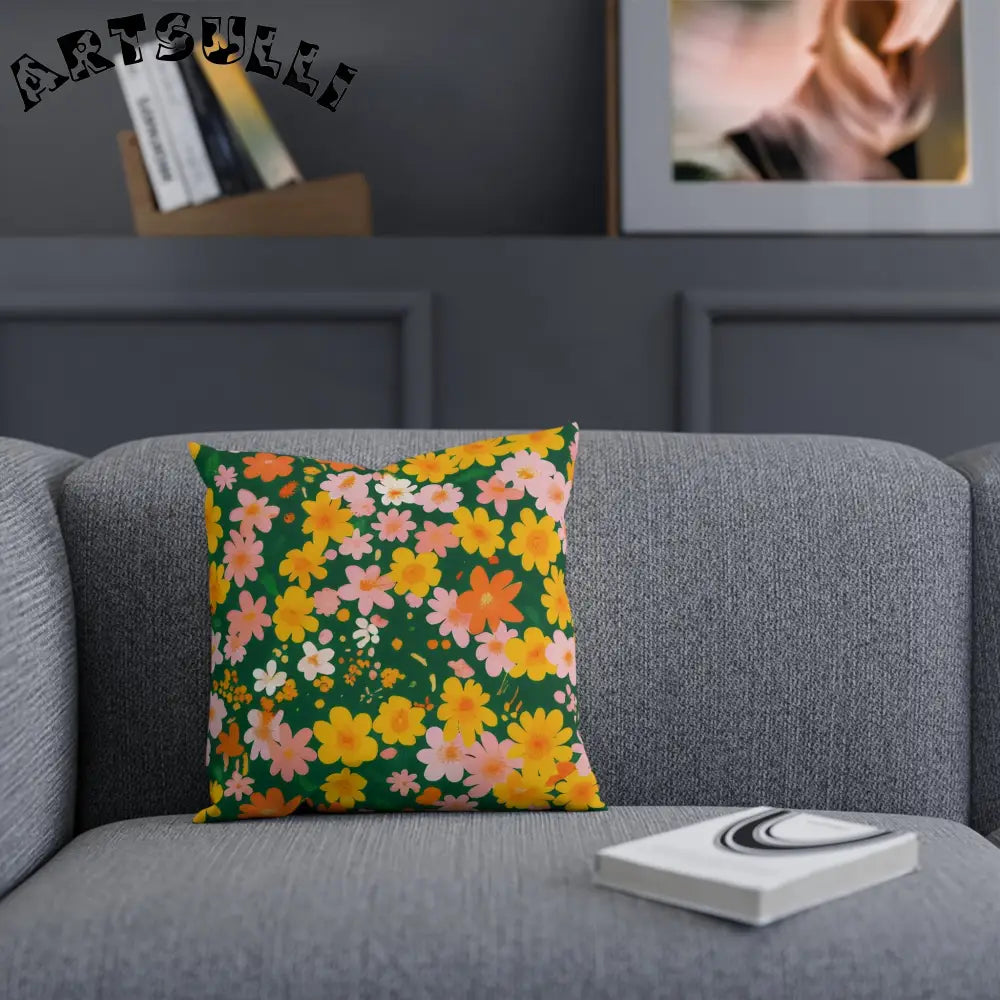 Green Floral Cotton Throw Pillow, Artsulli - Art is Long, Life is Short, Home Decor, , , , , , , 