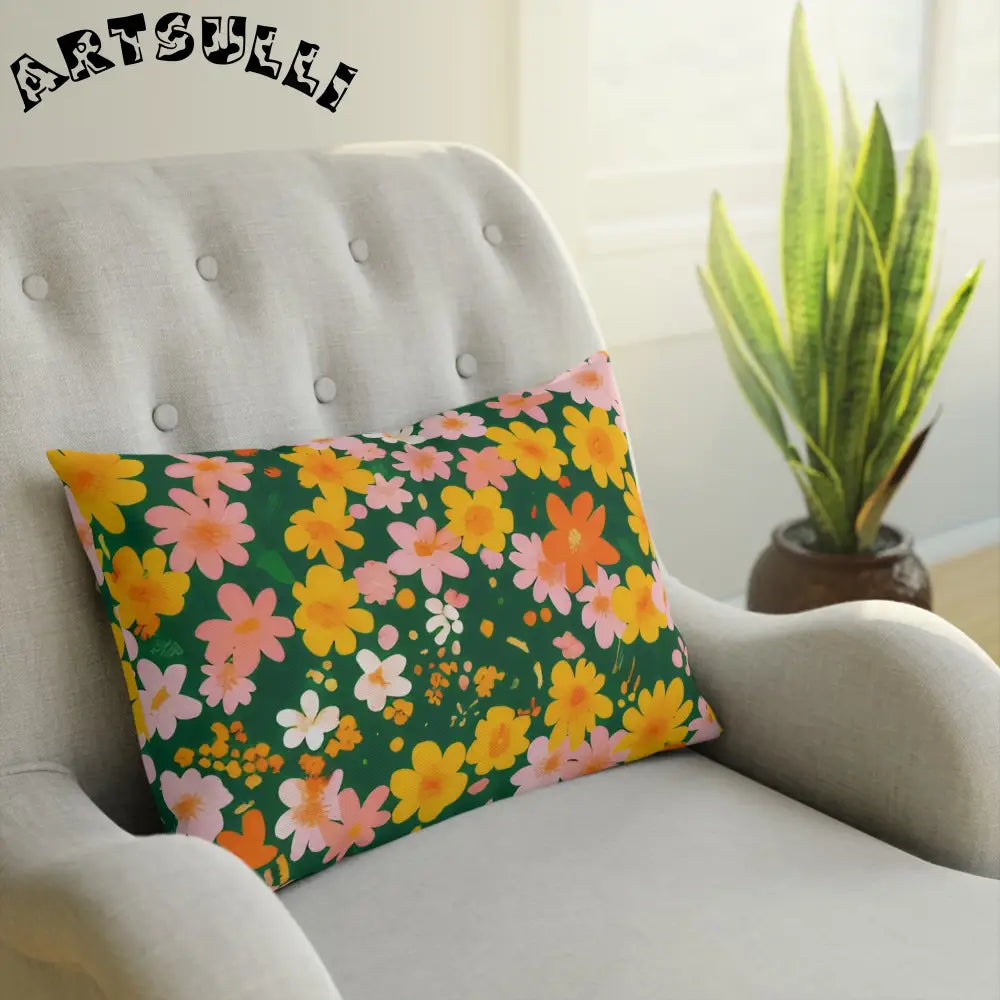 Green Floral Cotton Throw Pillow, Artsulli - Art is Long, Life is Short, Home Decor, , , , , , , 