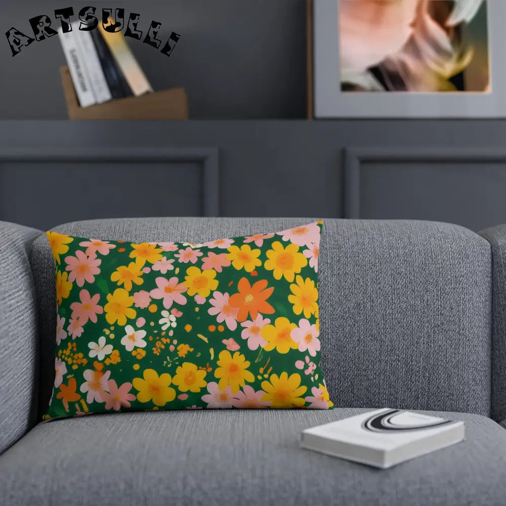 Green Floral Cotton Throw Pillow, Artsulli - Art is Long, Life is Short, Home Decor, , , , , , , 