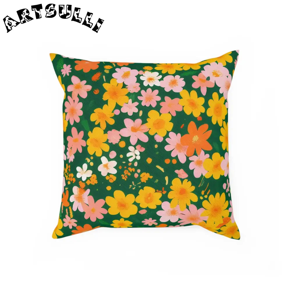 Green Floral Cotton Throw Pillow, Artsulli - Art is Long, Life is Short, Home Decor, Size, 15.7" × 15.7", , , , , 11870308951178753849