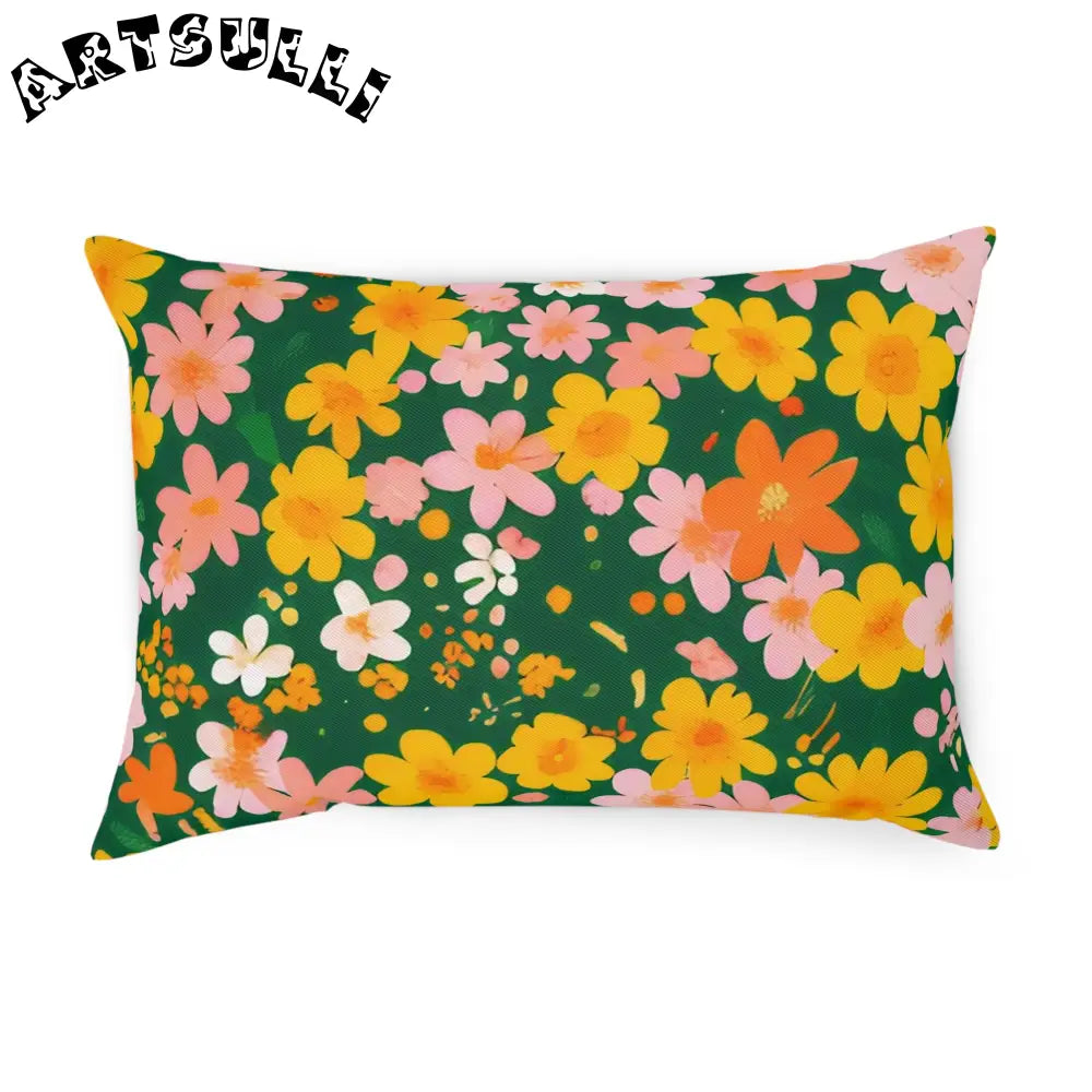 Green Floral Cotton Throw Pillow, Artsulli - Art is Long, Life is Short, Home Decor, Size, 19.7" × 13.8", , , , , 33761799377343380835