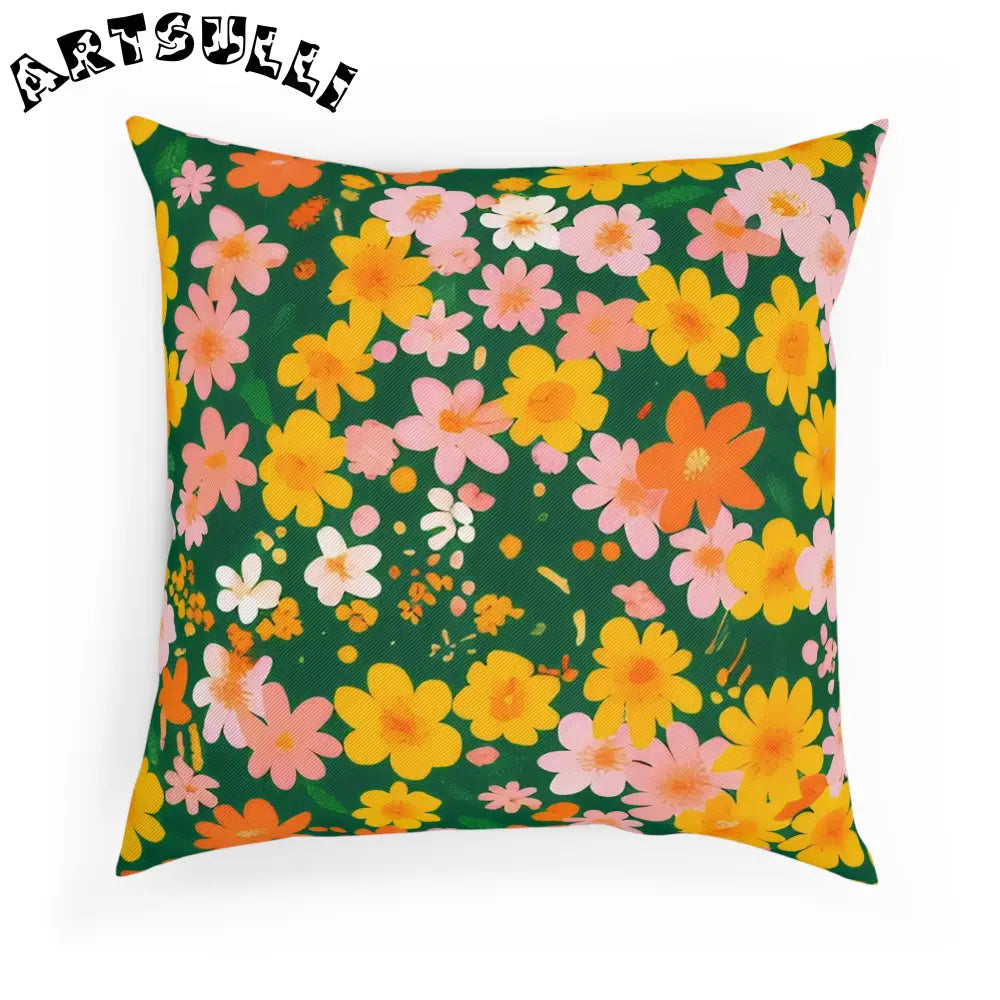 Green Floral Cotton Throw Pillow, Artsulli - Art is Long, Life is Short, Home Decor, , , , , , , 