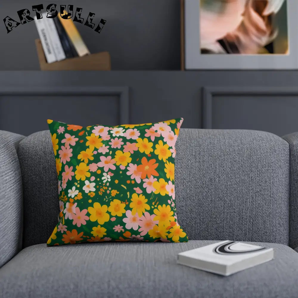 Green Floral Cotton Throw Pillow, Artsulli - Art is Long, Life is Short, Home Decor, , , , , , , 