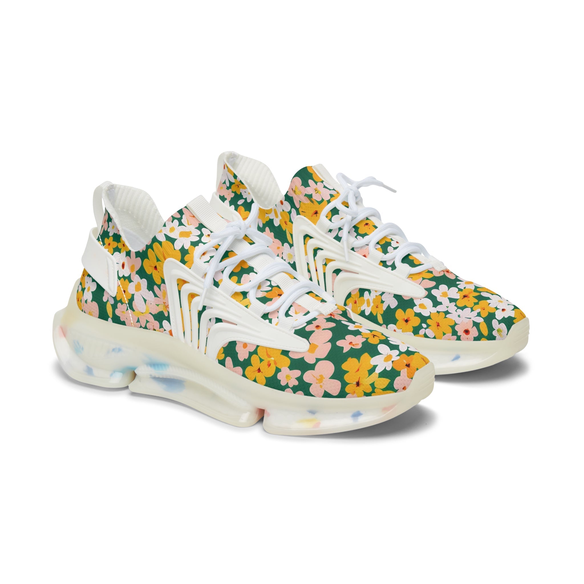 Green Floral Mesh Sneakers, Artsulli - Art is Long, Life is Short, Shoes, Color, White sole, Size, US 5.5, , , 22101927862046470006