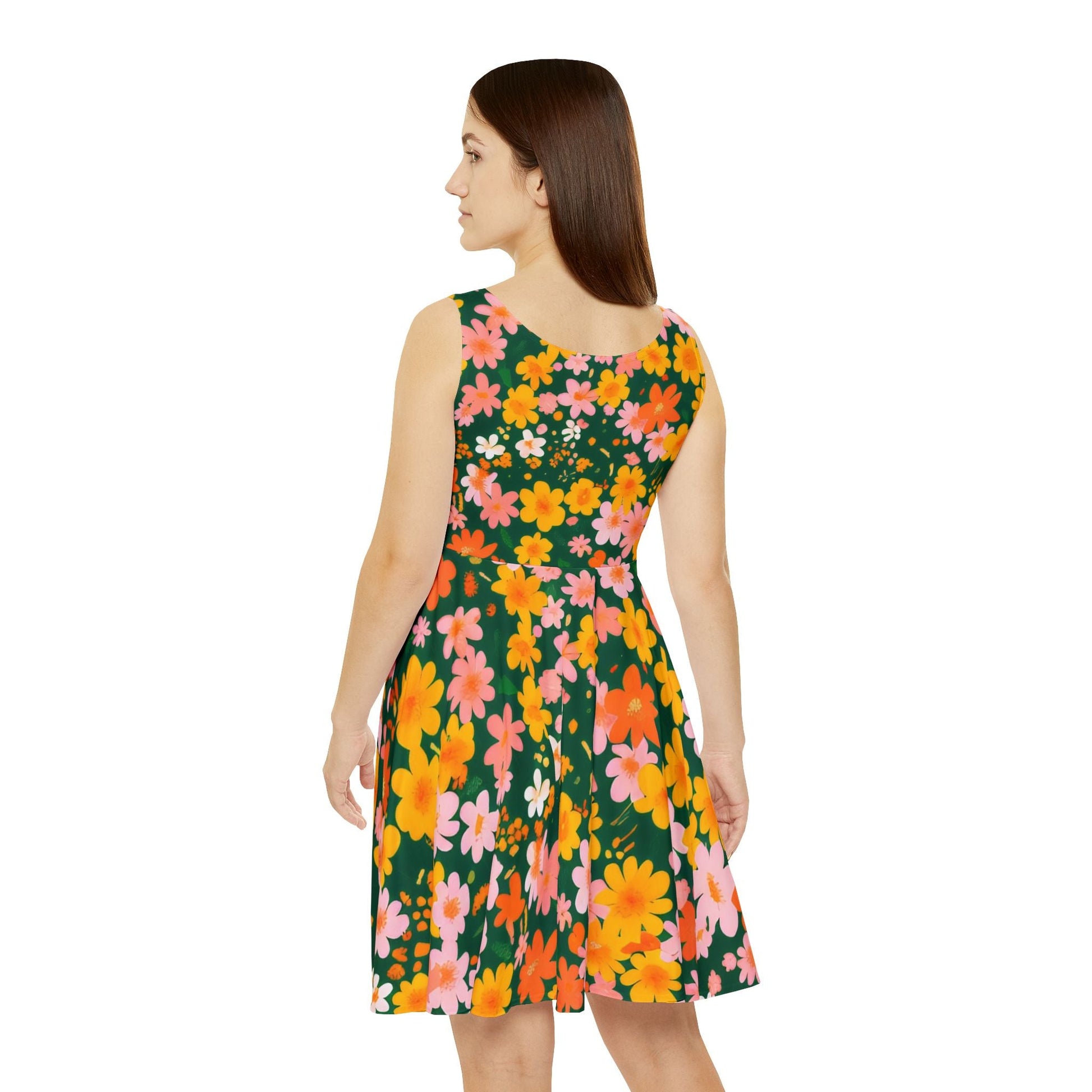 Green Floral Skater Dress, Artsulli - Art is Long, Life is Short, All Over Prints, , , , , , , 
