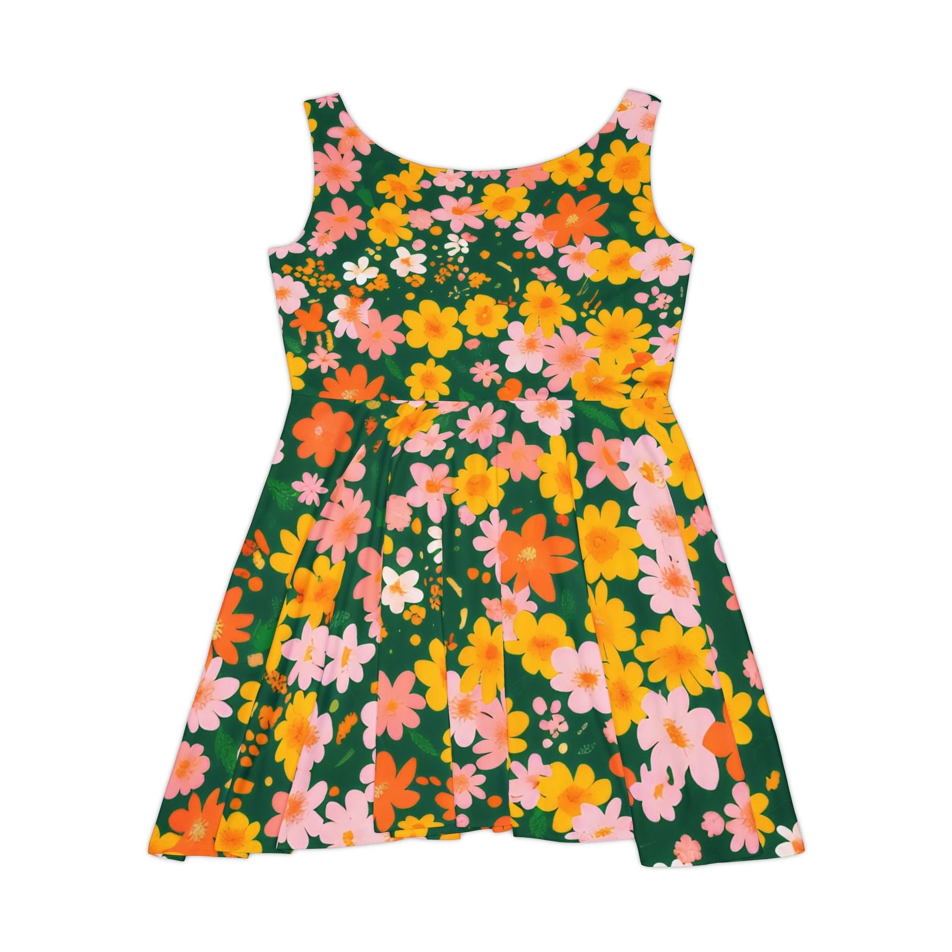 Green Floral Skater Dress, Artsulli - Art is Long, Life is Short, All Over Prints, , , , , , , 