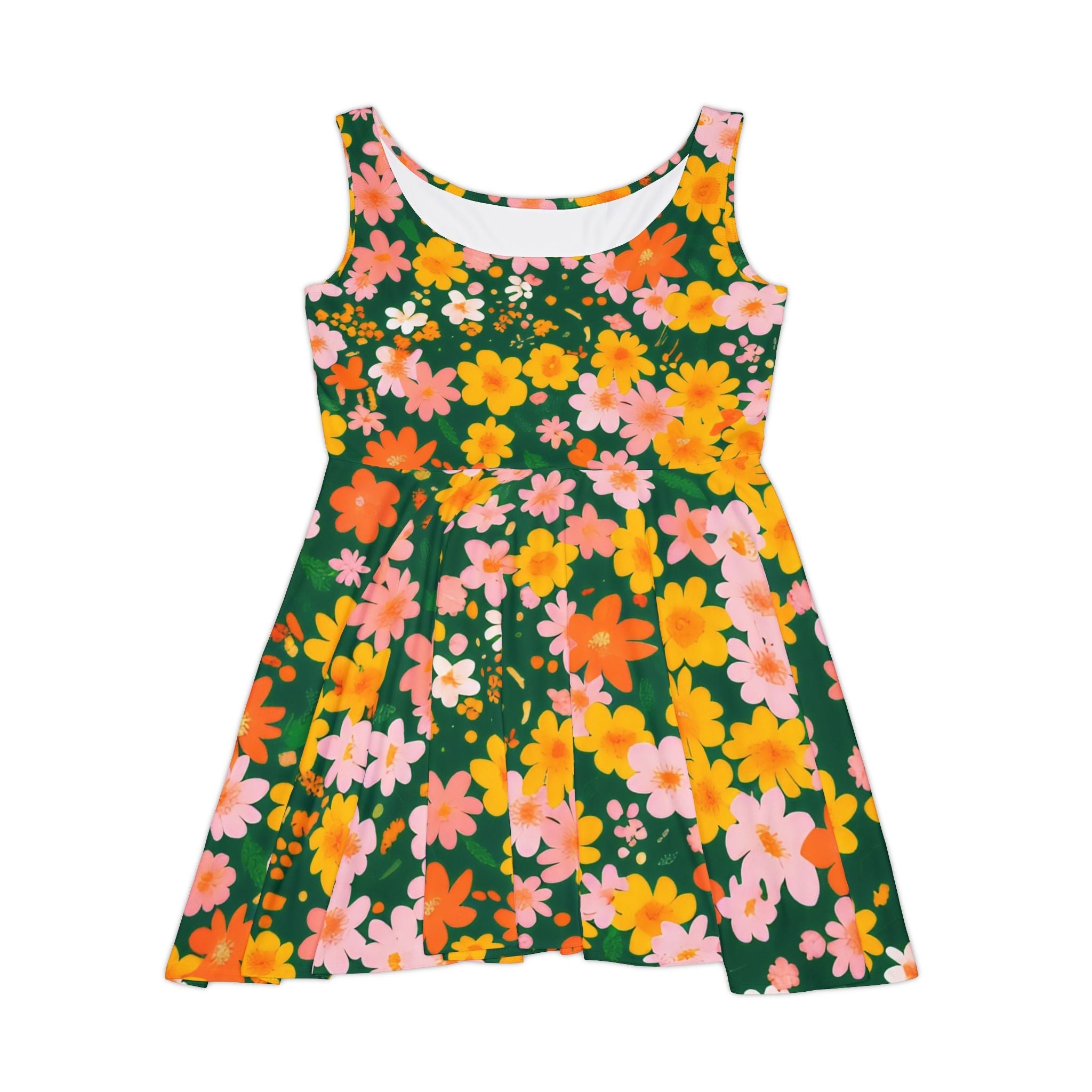 Green Floral Skater Dress, Artsulli - Art is Long, Life is Short, All Over Prints, Size, XS, , , , , 39038432392777068304