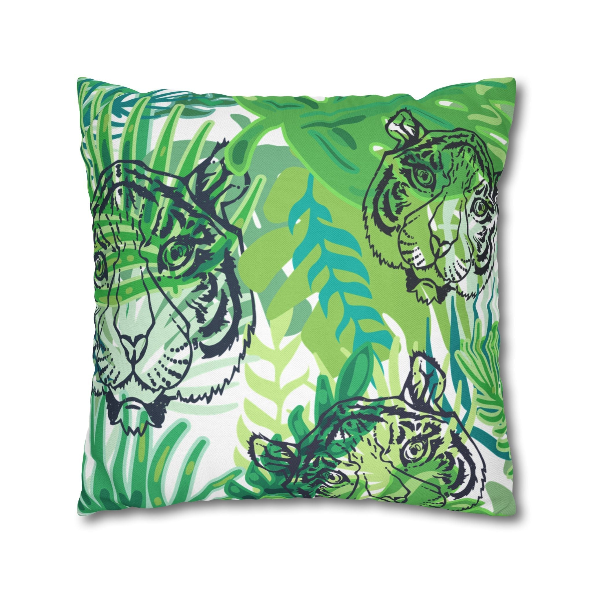 Green Jungle Tiger Pillow, Artsulli - Art is Long, Life is Short, Home Decor, , , , , , , 