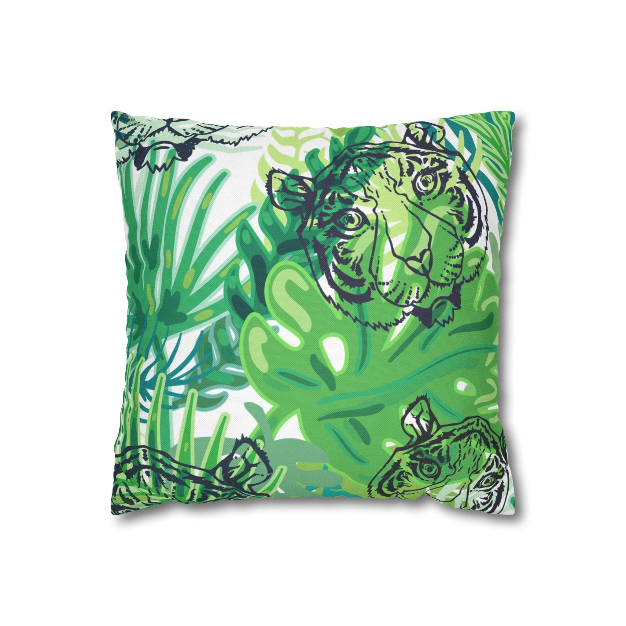 Green Jungle Tiger Pillow, Artsulli - Art is Long, Life is Short, Home Decor, Size, 14" × 14", , , , , 11136789637489561769