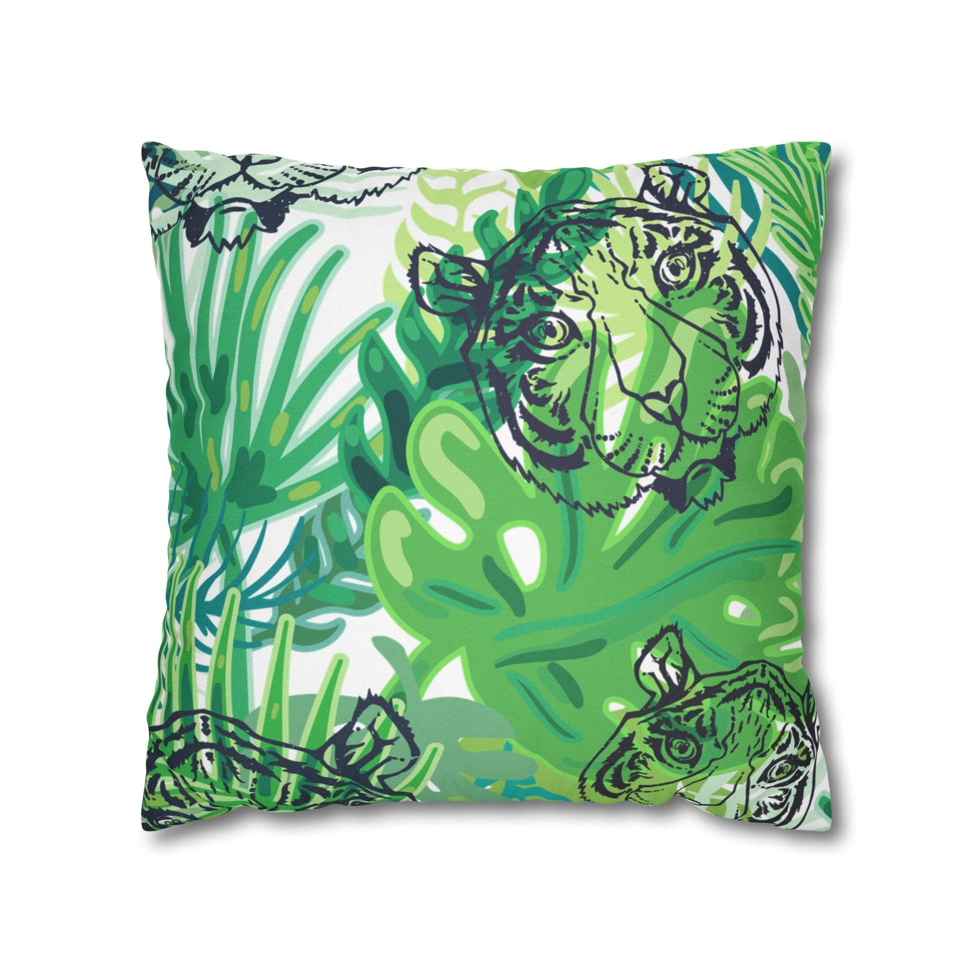 Green Jungle Tiger Pillow, Artsulli - Art is Long, Life is Short, Home Decor, Size, 18" × 18", , , , , 28569144044499317955