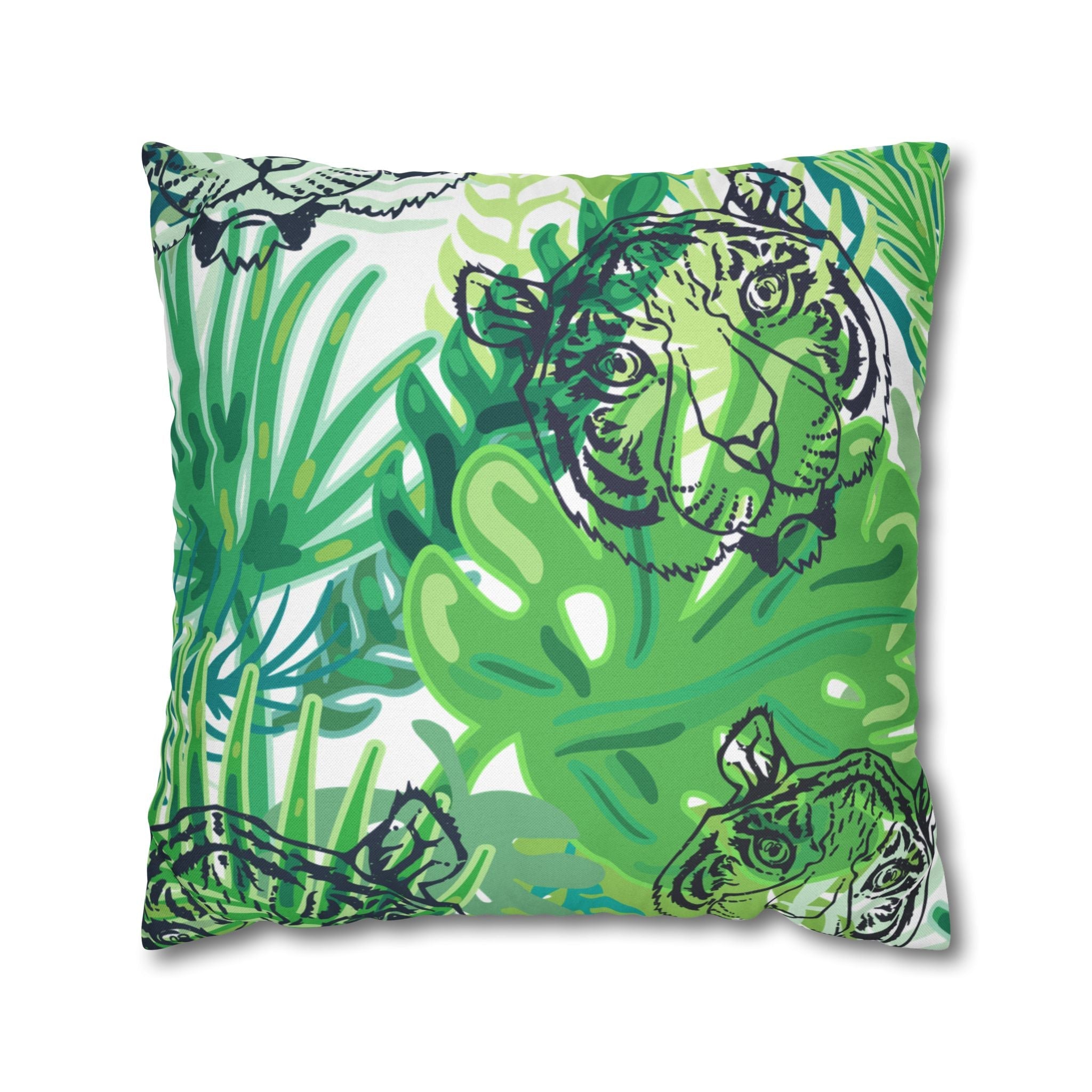 Green Jungle Tiger Pillow, Artsulli - Art is Long, Life is Short, Home Decor, Size, 20" × 20", , , , , 17737564654266418594