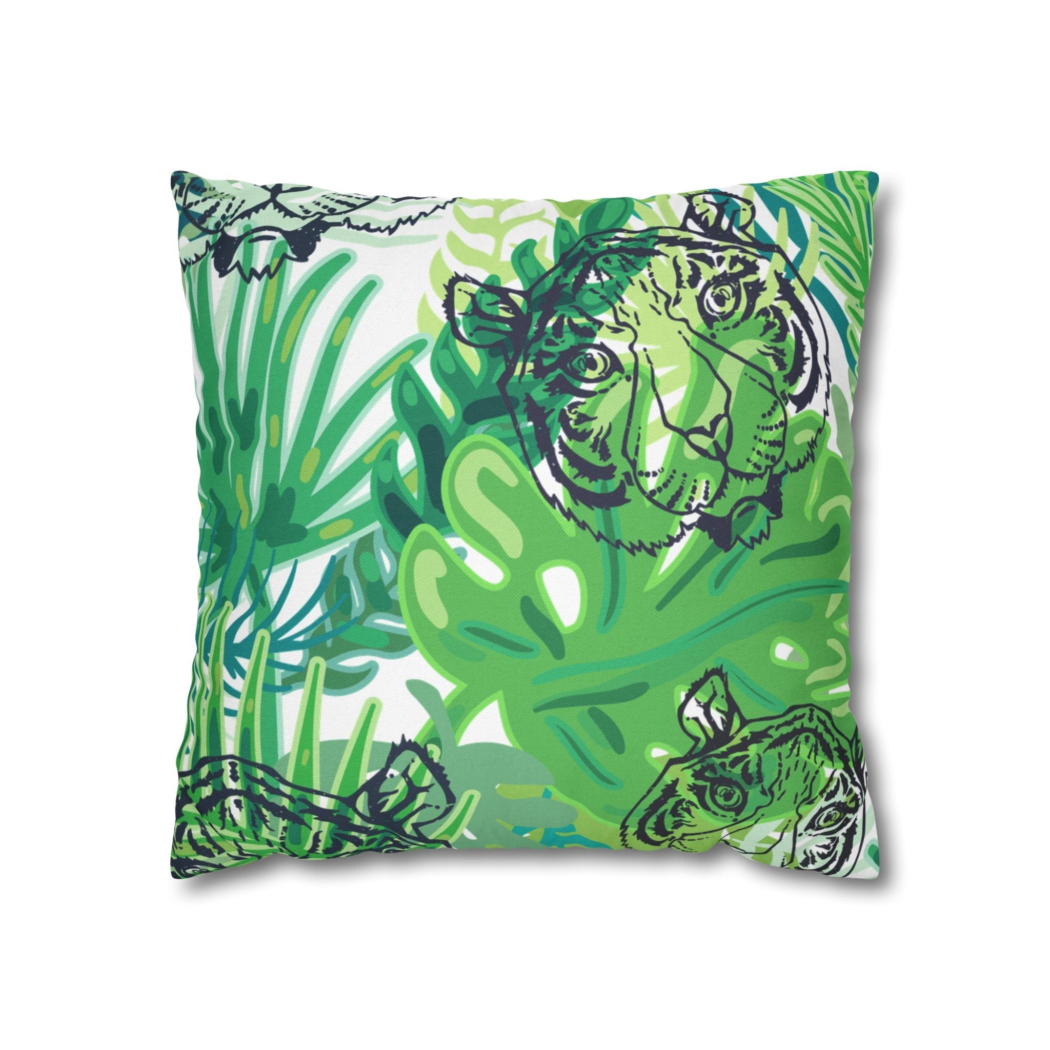 Green Jungle Tiger Pillow, Artsulli - Art is Long, Life is Short, Home Decor, Size, 16" × 16", , , , , 14418326607461508797
