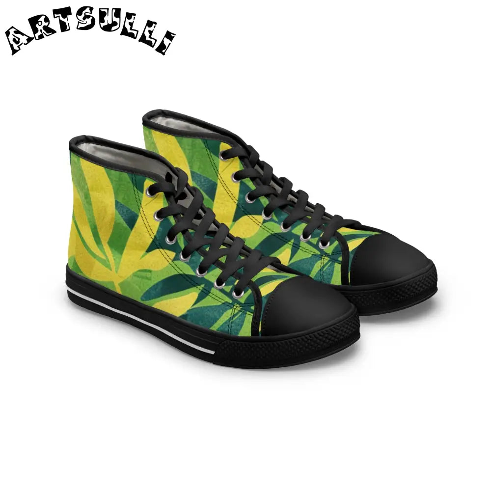 Green Leaf Canvas High Tops, Artsulli - Art is Long, Life is Short, Shoes, Size, US 5.5, Color, Black sole, , , 98053531409460732201