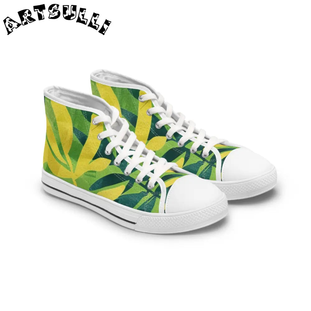 Green Leaf Canvas High Tops, Artsulli - Art is Long, Life is Short, Shoes, Size, US 5.5, Color, White sole, , , 30566375117529564731