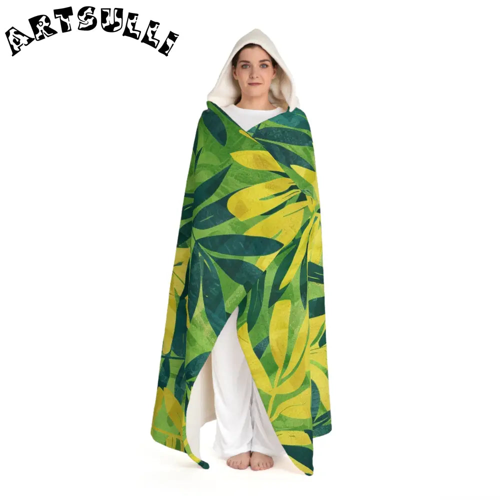 Green Leaf Hooded Sherpa Fleece Blanket, Artsulli - Art is Long, Life is Short, All Over Prints, , , , , , , 