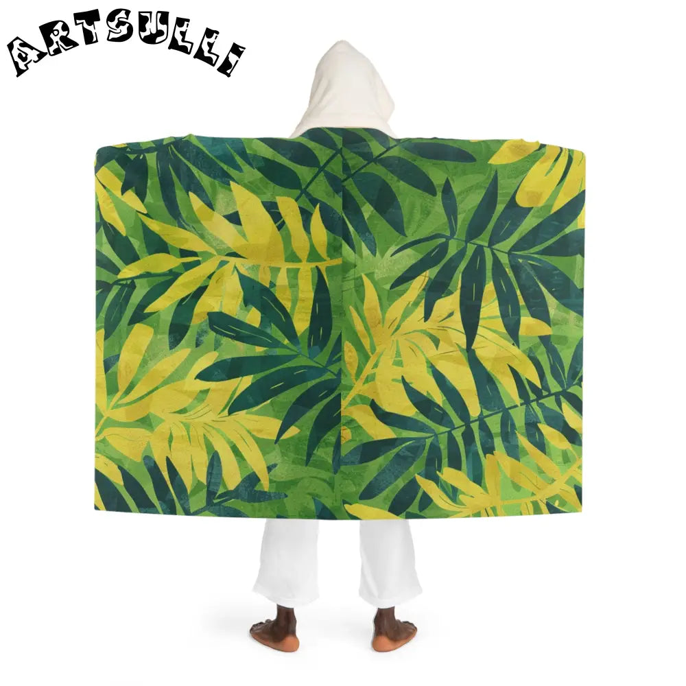 Green Leaf Hooded Sherpa Fleece Blanket, Artsulli - Art is Long, Life is Short, All Over Prints, , , , , , , 