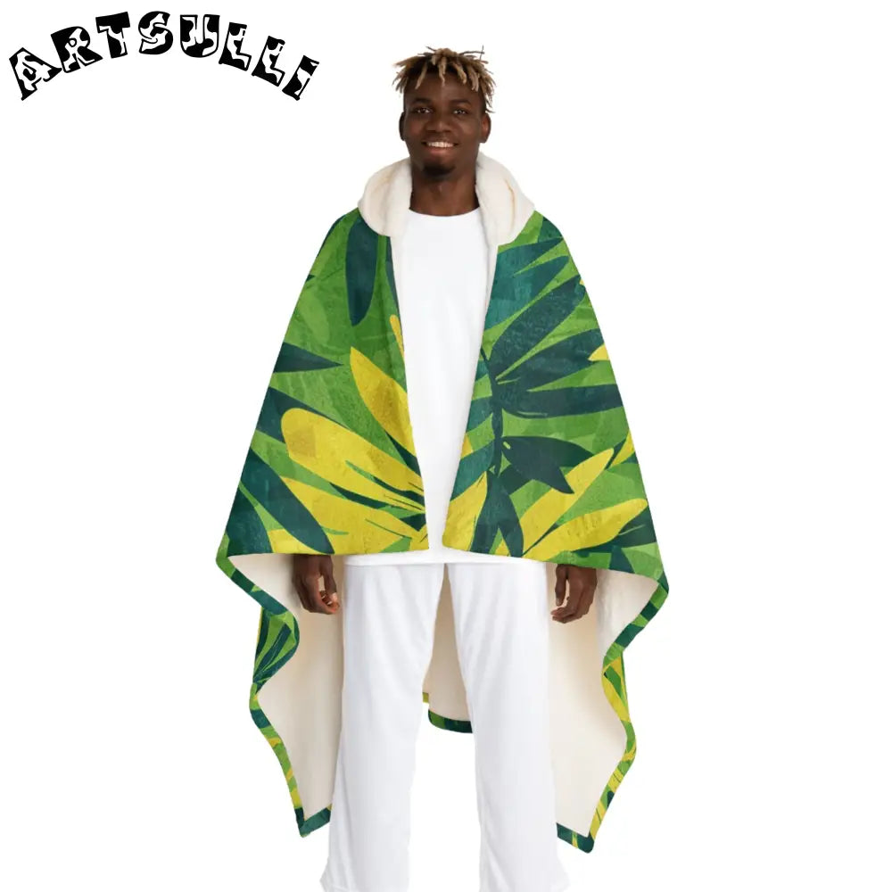 Green Leaf Hooded Sherpa Fleece Blanket, Artsulli - Art is Long, Life is Short, All Over Prints, Size, One size, Color, Cream, , , 43749454959102208998