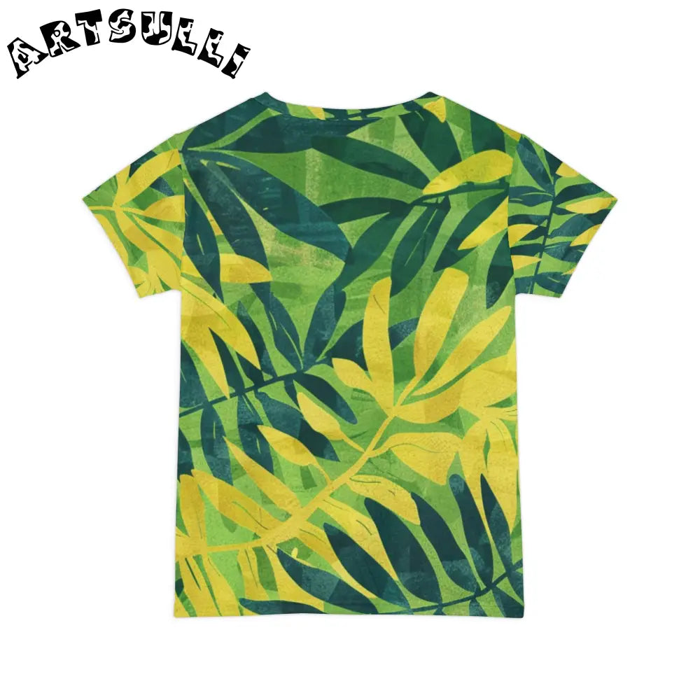 Green Leaf Pattern Crewneck T-Shirt, Artsulli - Art is Long, Life is Short, All Over Prints, , , , , , , 