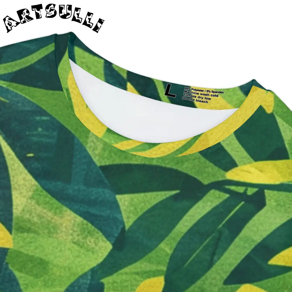 Green Leaf Pattern Crewneck T-Shirt, Artsulli - Art is Long, Life is Short, All Over Prints, , , , , , , 
