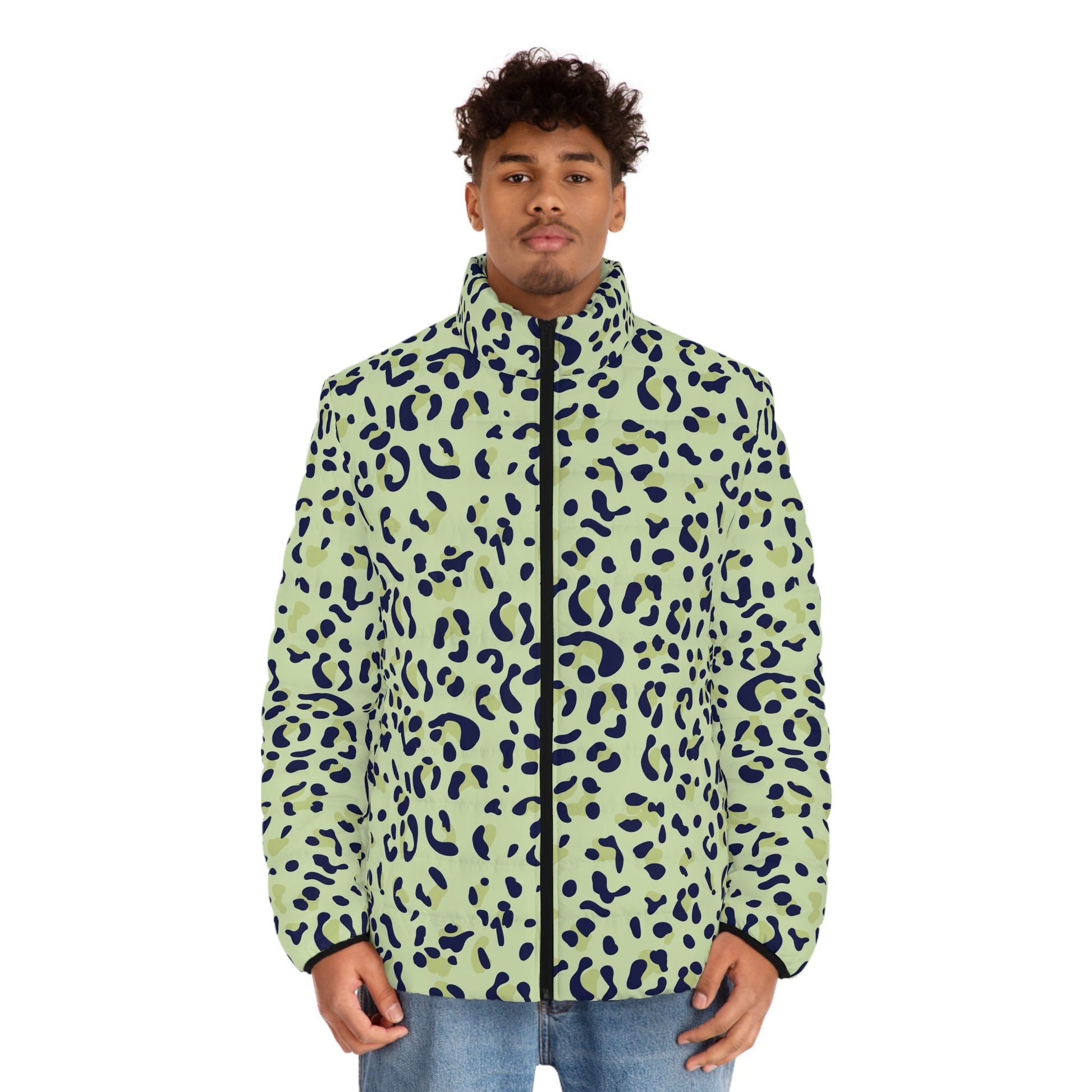 Green Leopard Print Puffer Jacket, Artsulli - Art is Long, Life is Short, All Over Prints, , , , , , , 