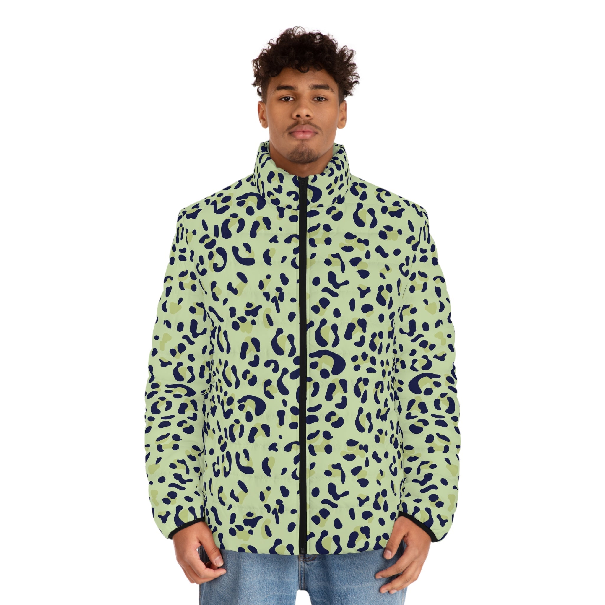 Green Leopard Print Puffer Jacket, Artsulli - Art is Long, Life is Short, All Over Prints, , , , , , , 