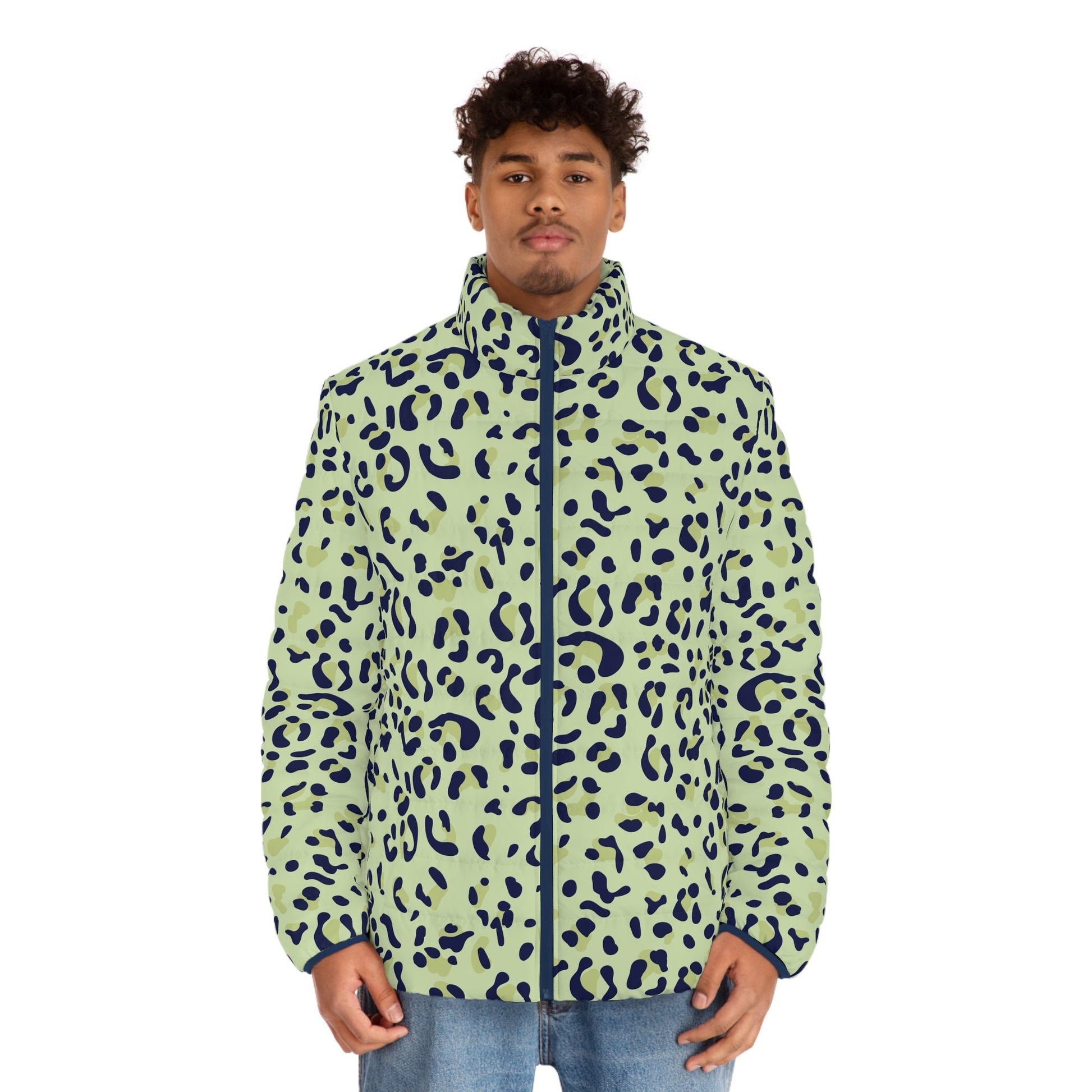 Green Leopard Print Puffer Jacket, Artsulli - Art is Long, Life is Short, All Over Prints, , , , , , , 