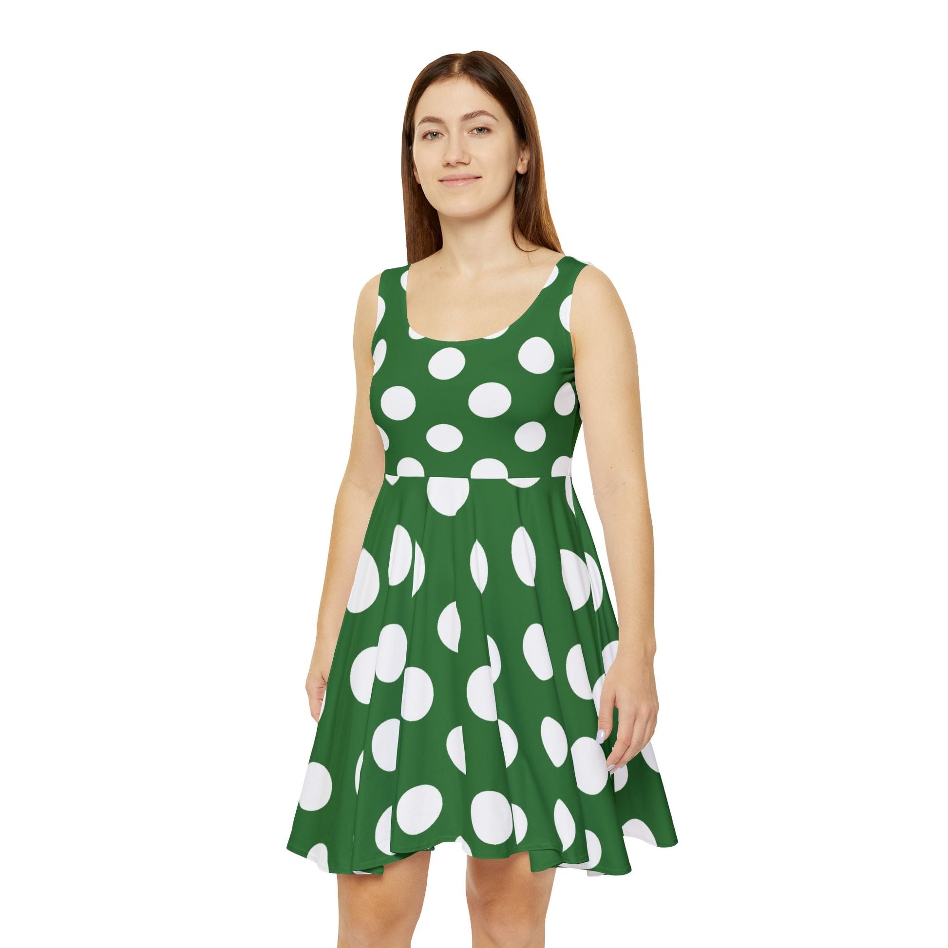 Green Polka Dot Skater Dress, Artsulli - Art is Long, Life is Short, All Over Prints, , , , , , , 