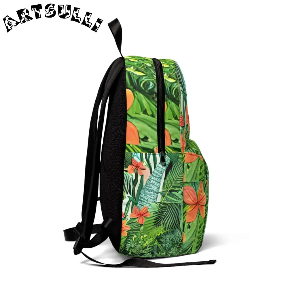 JAKKOUTTHEBXX Green Tropical Backpack with Orange Flowers 2025