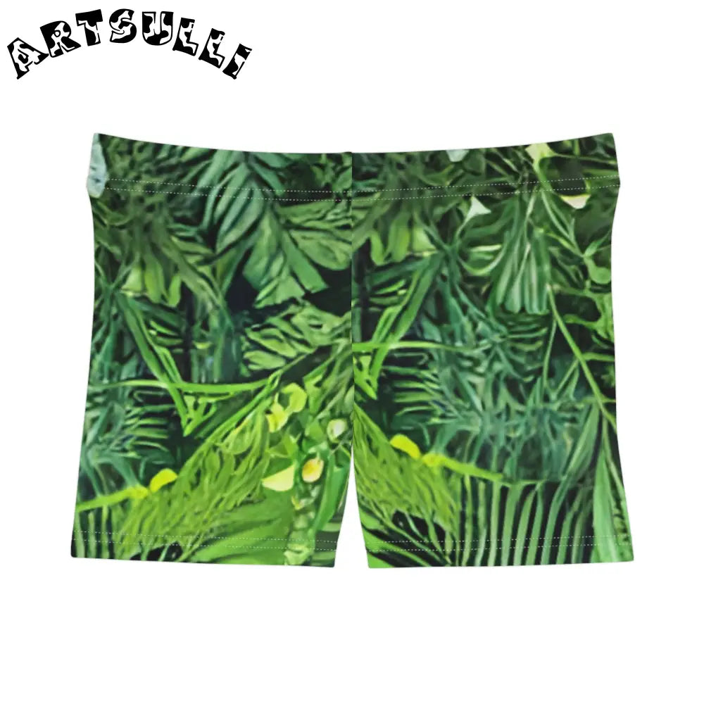 Green Tropical Leaf Print Athletic Shorts, Artsulli - Art is Long, Life is Short, All Over Prints, Size, XS, Material, Brushed Faux Suede, , , 64366189460925