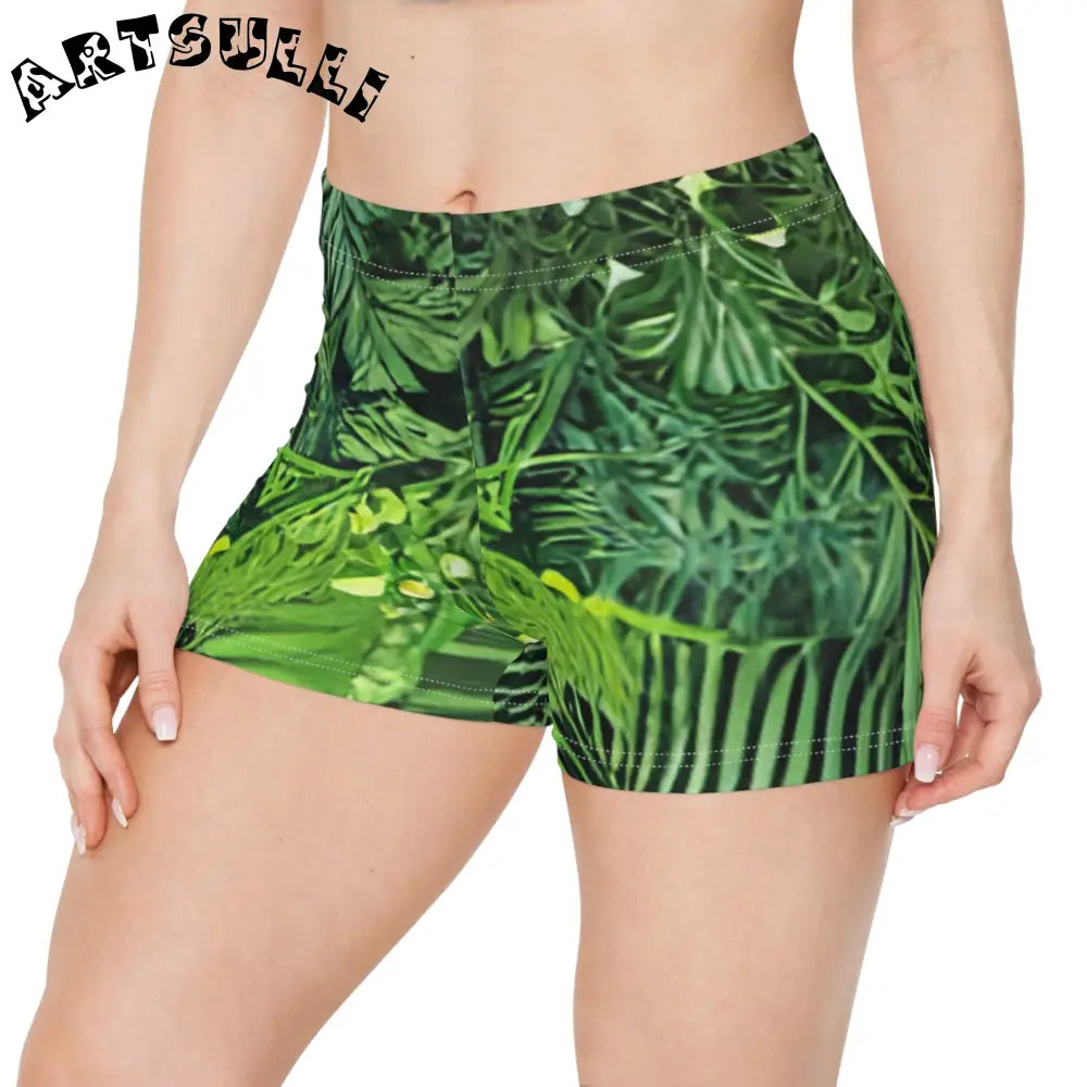 JAKKOUTTHEBXX Green Tropical Leaf Print Athletic Shorts 2025
