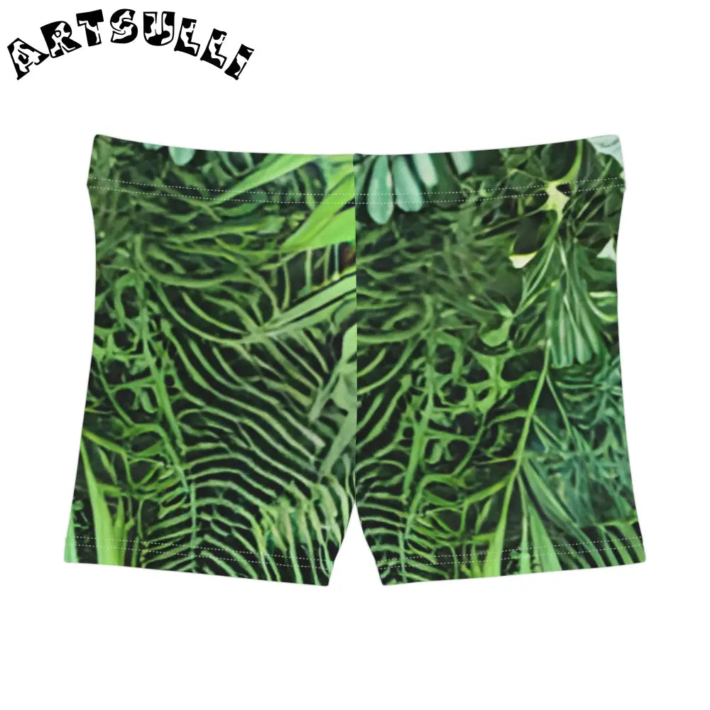 JAKKOUTTHEBXX Green Tropical Leaf Print Athletic Shorts 2025