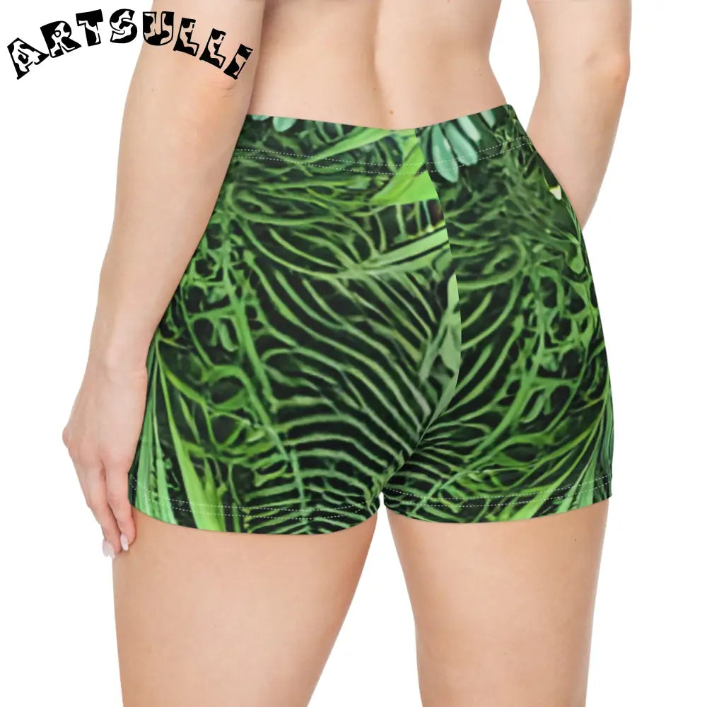 JAKKOUTTHEBXX Green Tropical Leaf Print Athletic Shorts 2025