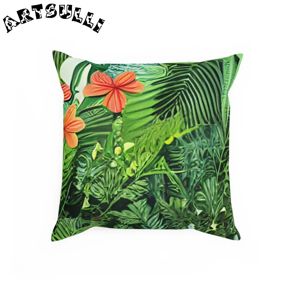JAKKOUTTHEBXX Green Tropical Print Throw Pillow with Orange Flower Accents 2025