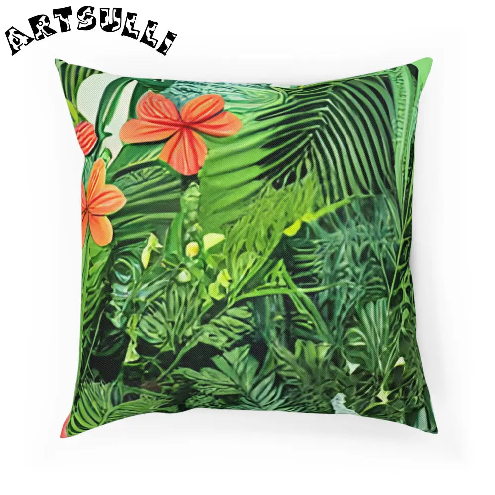 JAKKOUTTHEBXX Green Tropical Print Throw Pillow with Orange Flower Accents 2025