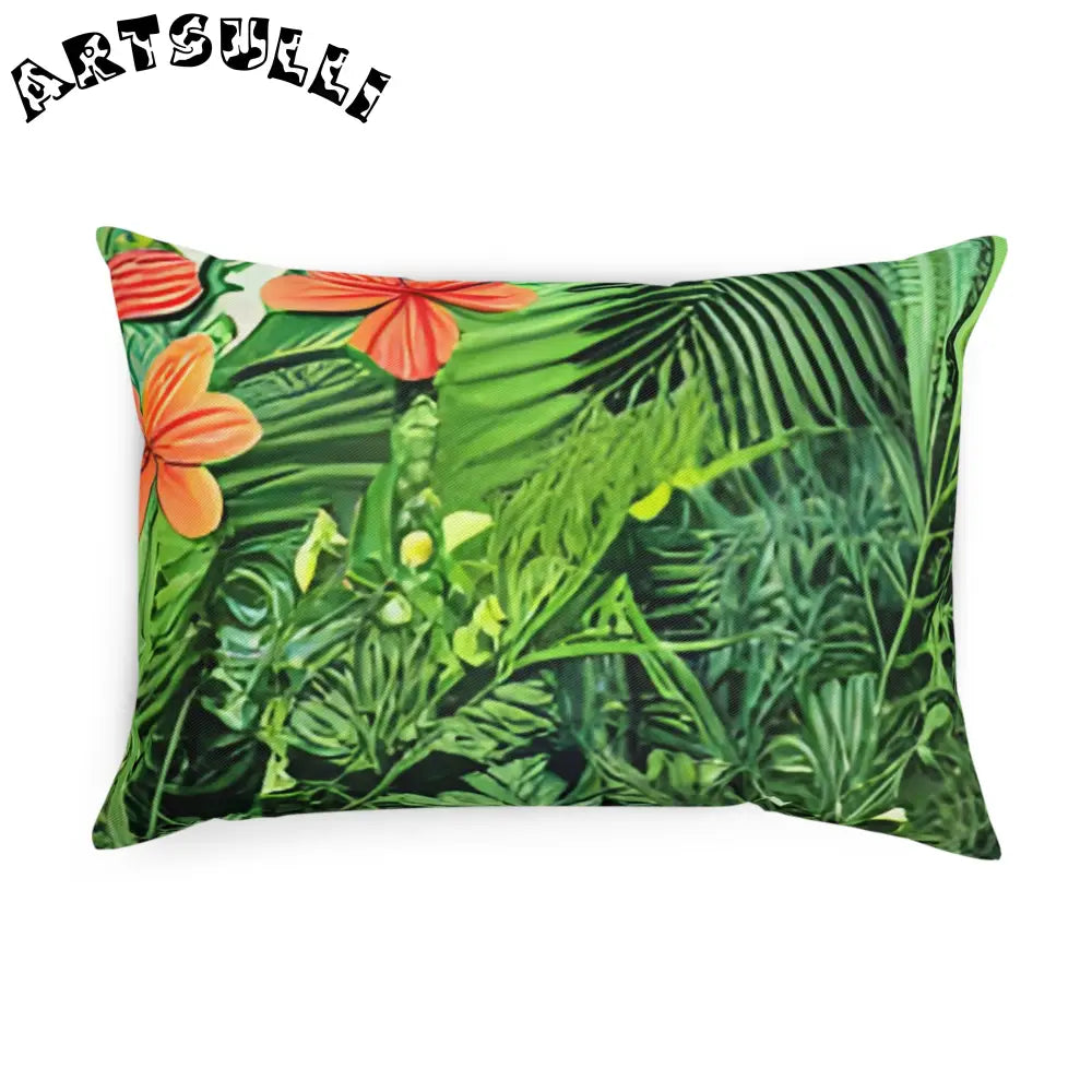 JAKKOUTTHEBXX Green Tropical Print Throw Pillow with Orange Flower Accents 2025