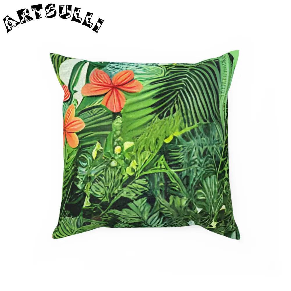 JAKKOUTTHEBXX Green Tropical Print Throw Pillow with Orange Flower Accents 2025