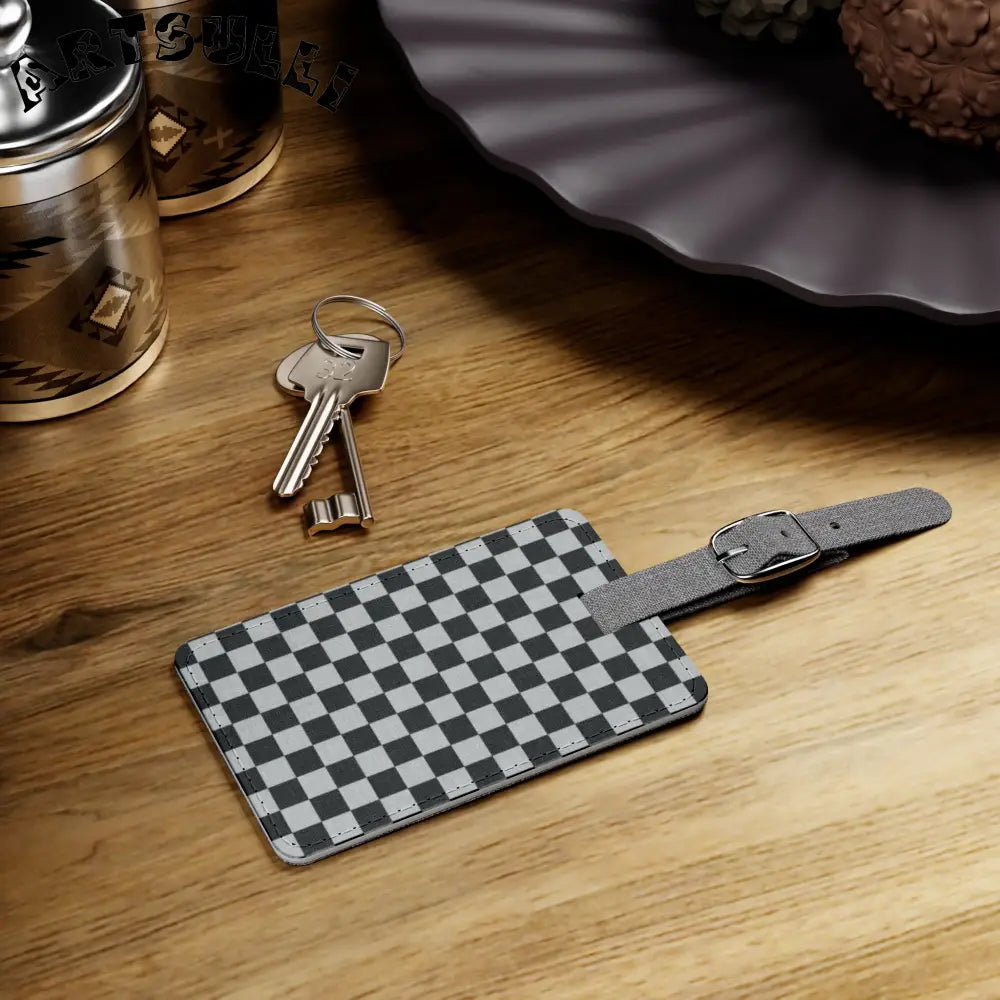Grey and Black Checkerboard Luggage Tag, Artsulli - Art is Long, Life is Short, Accessories, , , , , , , 
