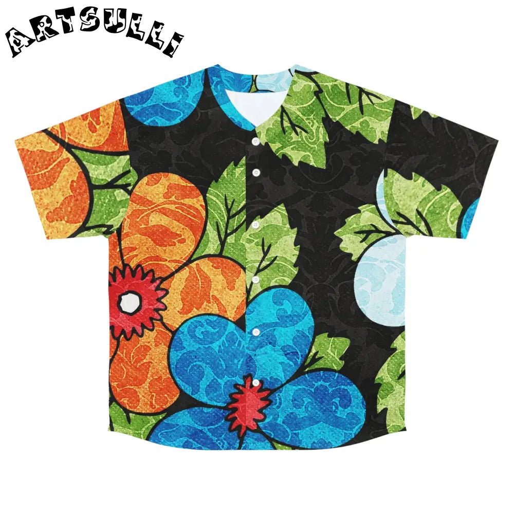 Groovy Black Floral Baseball Jersey, Artsulli - Art is Long, Life is Short, All Over Prints, Size, S, Color, Seam thread color automatically matched to design, , , 15524537797708716540