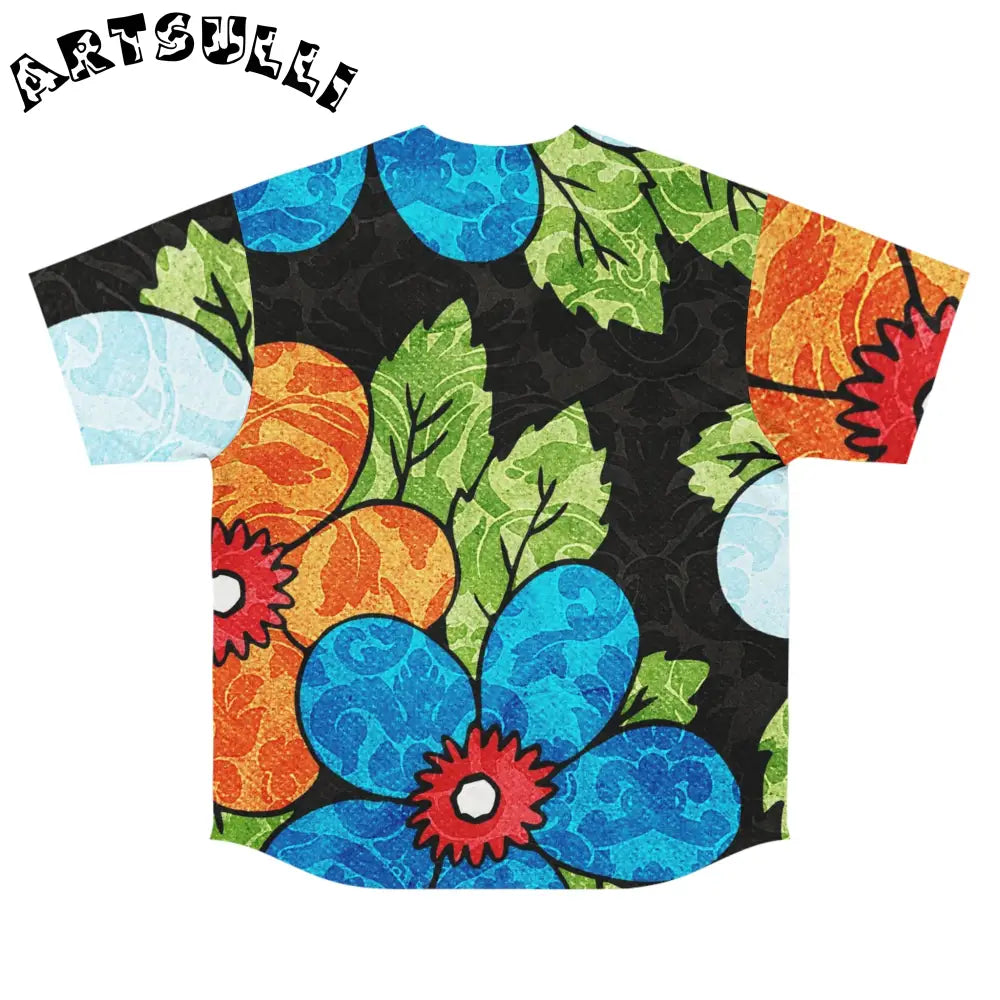 Groovy Black Floral Baseball Jersey, Artsulli - Art is Long, Life is Short, All Over Prints, , , , , , , 