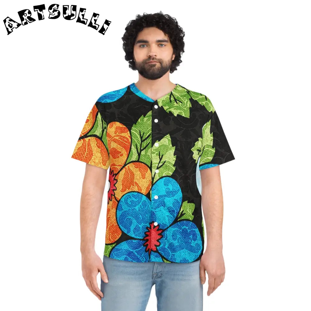 Groovy Black Floral Baseball Jersey, Artsulli - Art is Long, Life is Short, All Over Prints, , , , , , , 