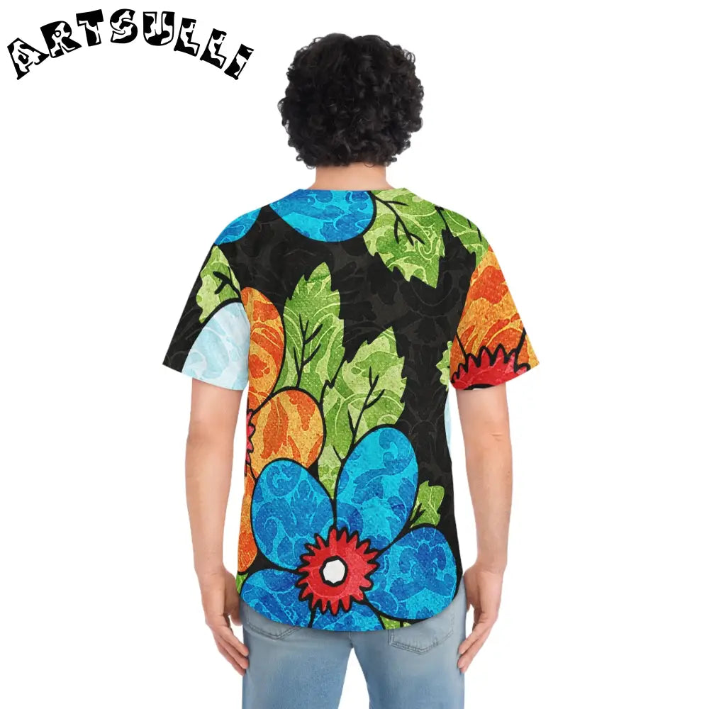 Groovy Black Floral Baseball Jersey, Artsulli - Art is Long, Life is Short, All Over Prints, , , , , , , 