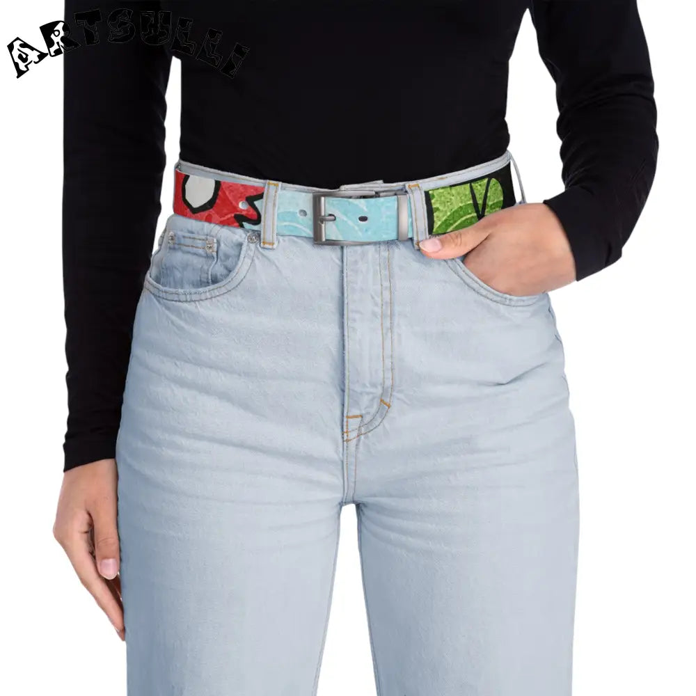 Groovy Black Floral C4 Personalized Belt, Artsulli - Art is Long, Life is Short, Accessories, , , , , , , 